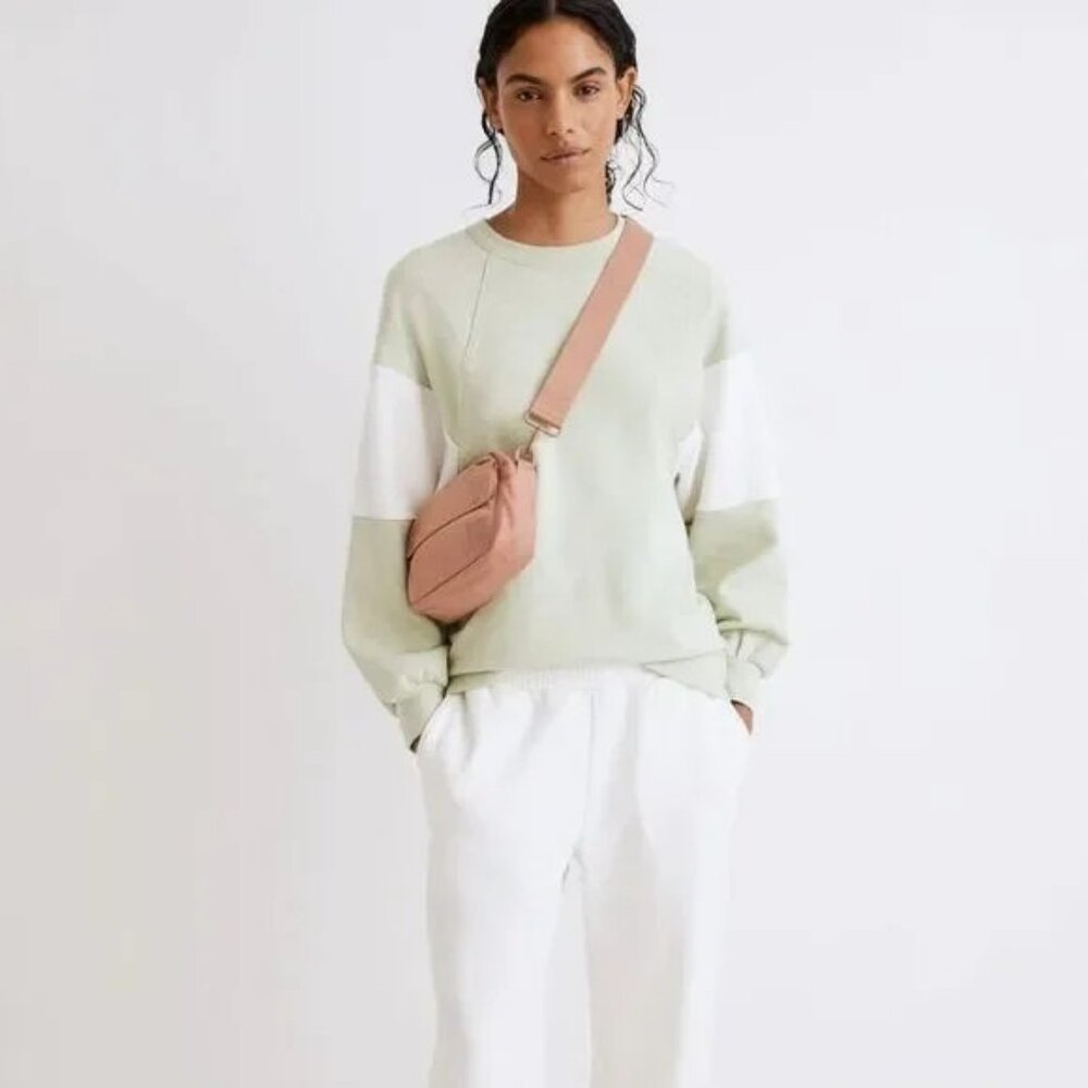 Madewell MWL Oversized Raglan Sweatshirt in Colorblock- Sunfaded Mint- Size XS